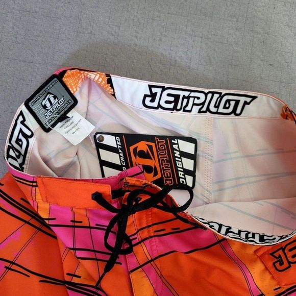 JetPilot Size 5 Bright Neon Color Block Playful Plaid Boardshorts Surf Swim Wake - Picture 4 of 6
